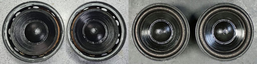 ME Geithain RL 900 Mitteltöner vorher nachher mit neuen Sicken ME Geithain RL 900 Mitteltöner vorher nachher mit neuen Sicken