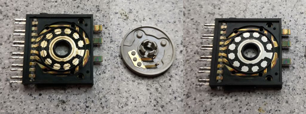 Yamaha AX-1070 Eingangswahlschalter-Kontakte vor und nach der Reinigung Yamaha AX-1070 Eingangswahlschalter-Kontakte vor und nach der Reinigung